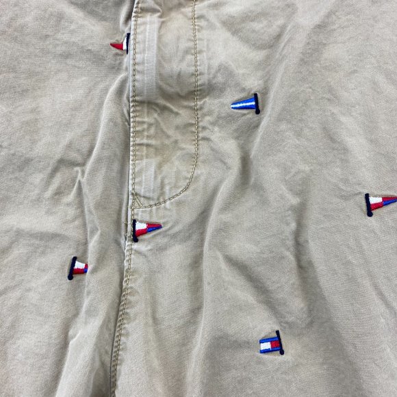 Tommy Hilfiger Khaki Shorts Men 44 Brown Short Chino Pants All Over Embroidered - Picture 2 of 16